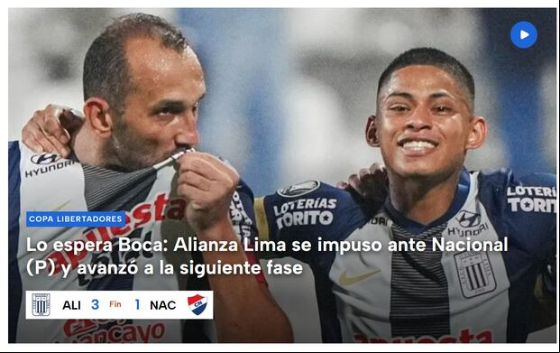 Reacción de la prensa tras victoria de Alianza Lima vs. Nacional. (Captura: TyC Sports)