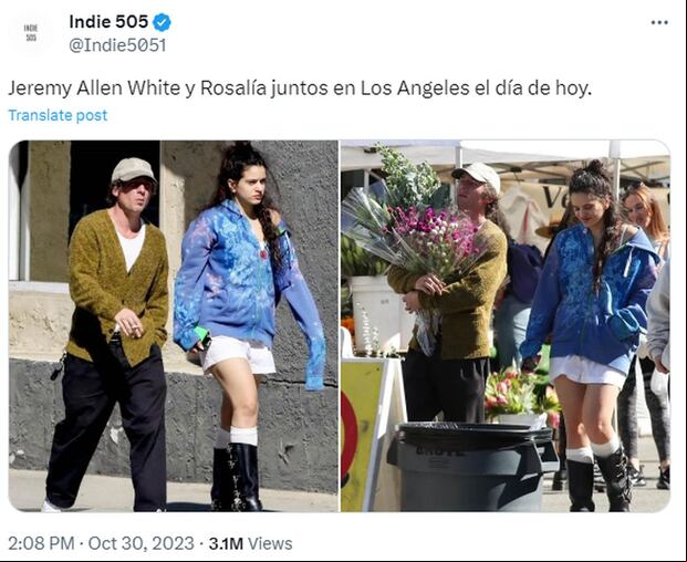 Rosalía y Jeremy Allen White con un ramo de flores por las calles con flores (Foto: Indie 505 / X)