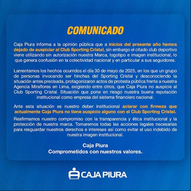Comunicado de Caja Piura en sus redes sociales. (Foto: Facebook)