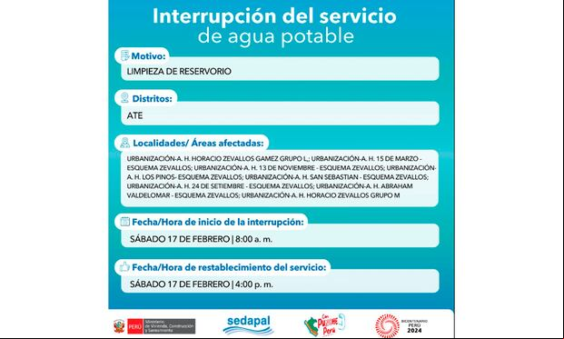 Sedapal informó qué distritos no tendrán agua este sábado 17 de enero. (Foto: Twitter)