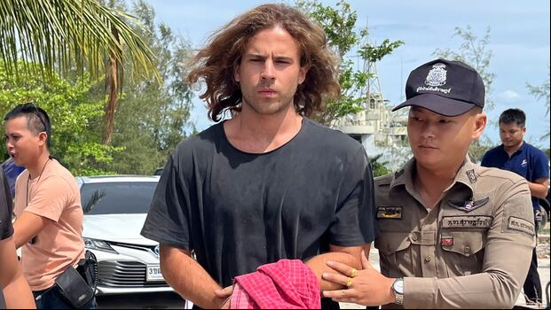 Daniel Sancho tras ser arrestado por la policía der Tailandia por el asesinato del cirujano colombiano Edwin Arrieta (Foto: AFP)