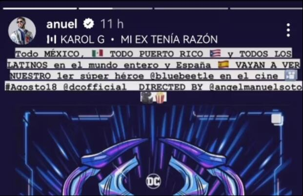 El cantante puertorriqueño utilizó la canción de Karol G para sus historias (Foto: Anuel AA / Instagram)