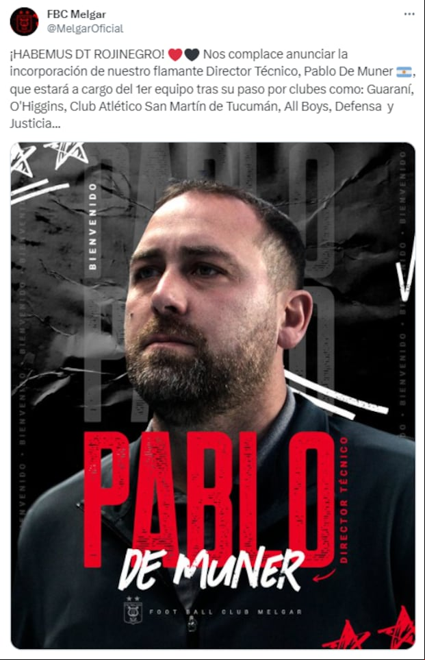 Melgar anunció a su nuevo comando técnico para la temporada 2024. (Foto: Twitter)