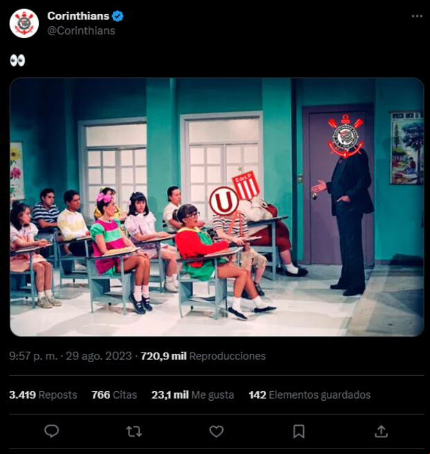 La publicación compartida por Corinthians en redes sociales. (Captura)