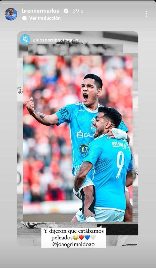 Brenner publicó una foto con Grimaldo luego del empate ante Melgar. (Foto: Captura de Instagram)