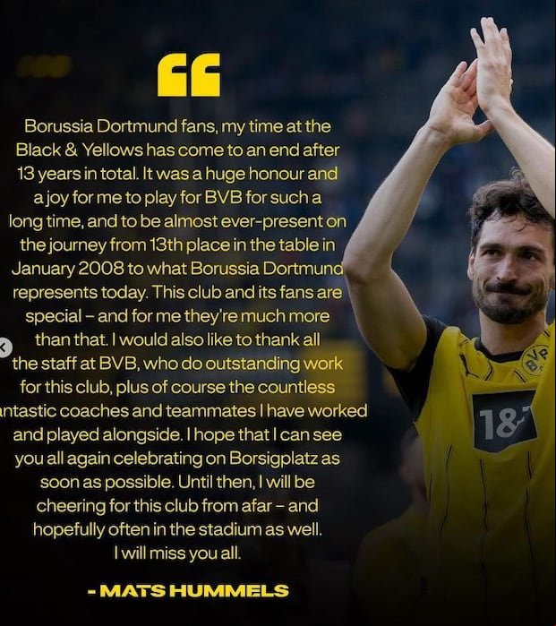 La despedida de Hummels del Dortmund.