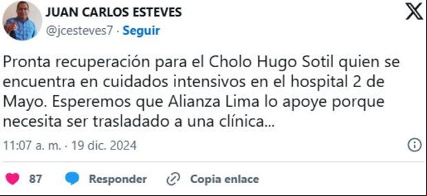 Información sobre la salud de Hugo Sotil. (X)