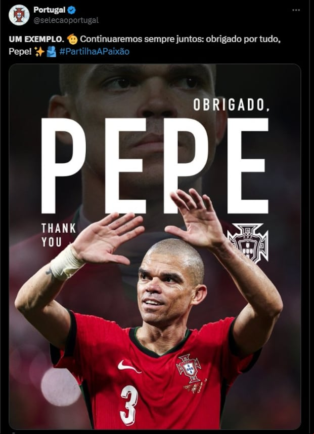 Selección de Portugal despidió a Pepe del fútbol. (Foto: @selecaoportugal).