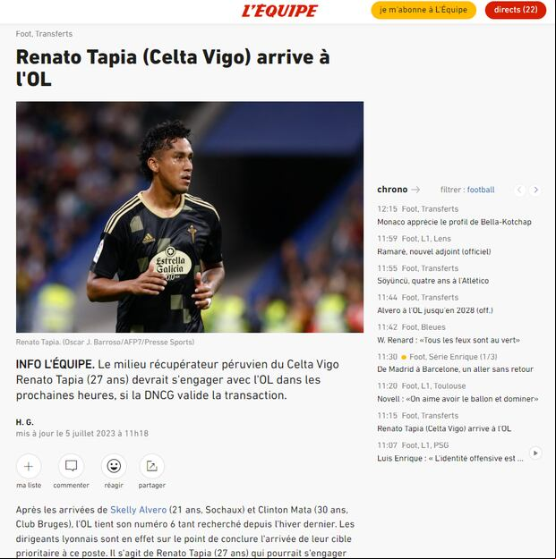 Renato Tapia tiene encaminada su llega a Olympique de Lyon. (Imagen: Captura)