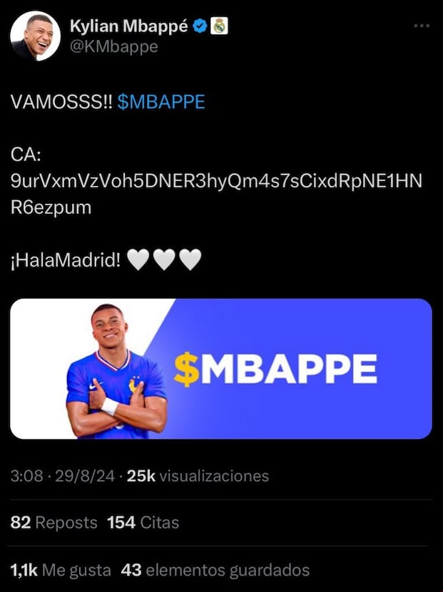Hackearon a Mbappé: los mensajes que publicó en 'X'. (Foto: X)