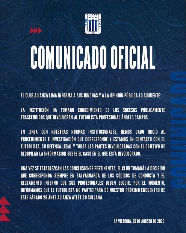 La postura de Alianza Lima sobre Ángelo Campos (Foto: Alianza Lima)