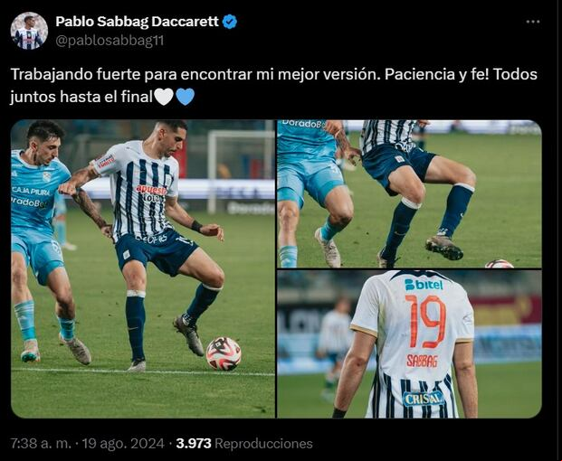 Pablo Sabbag con Alianza Lima. (Foto: @pablosabbag11).