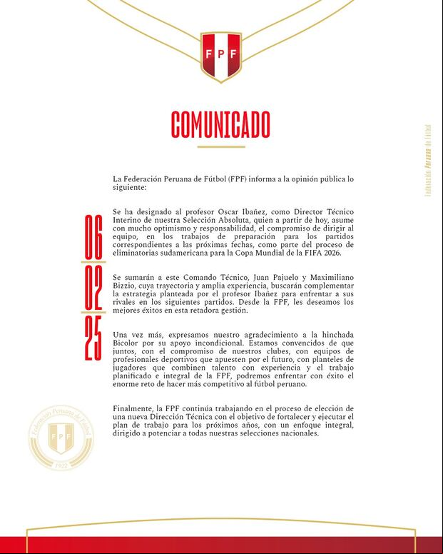 Comunicado oficial de la FPF.