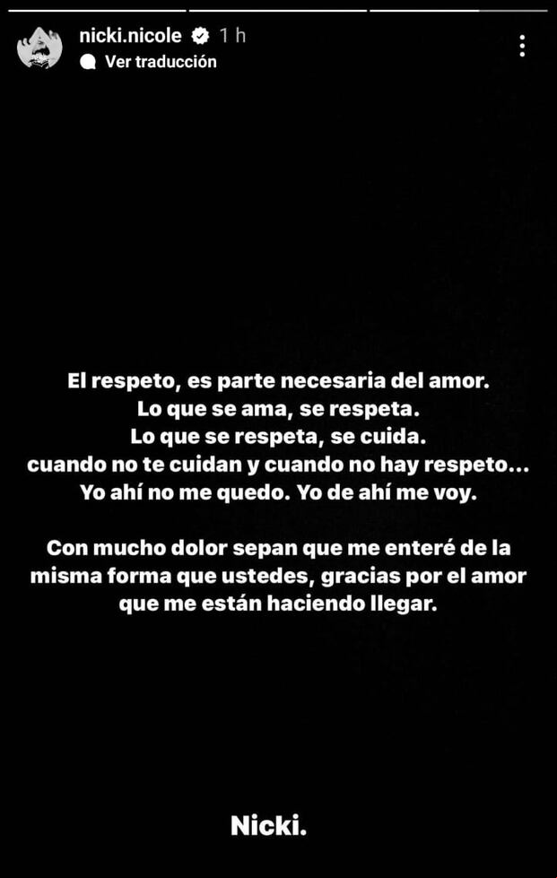 La rapera anuncia que se enteró de la supuesta infidelidad de Peso Pluma por medio de las redes sociales (Foto: Nicki Nicole / Instagram)