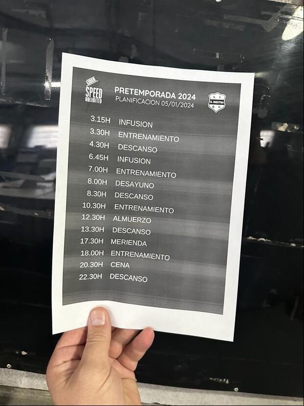 El cronograma del Riestra para un día cualquiera de pretemporada.