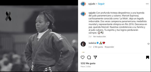 Así lamentaron los medios la muerte de Maricet Espinosa (Foto: Confederación Panamericana de Judo / Instagram)