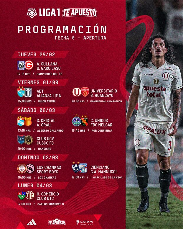 Programación de la sexta jornada de la Liga 1 Te Apuesto. (Foto: Liga 1)