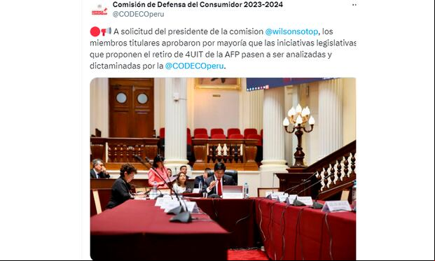 Ahora la Codeco será la encargada de ver las propuestas de retiro de la AFP. (Foto: X/Codeco)