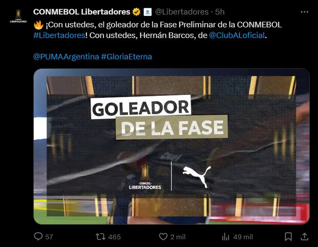 Con el reconocimiento, también, de los hinchas, la CONMEBOL resaltó el trabajo del 'Pirata'.
