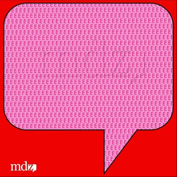 RETO VIRAL | En esta ilustración, que posee un globo de diálogo de color rosado con bastantes vocales ‘E’, está la letra ‘F’. (Foto: MDZ Online)