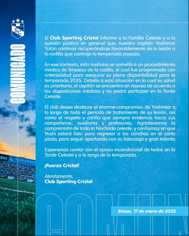 El comunicado que compartió Sporting Cristal en sus redes sociales.