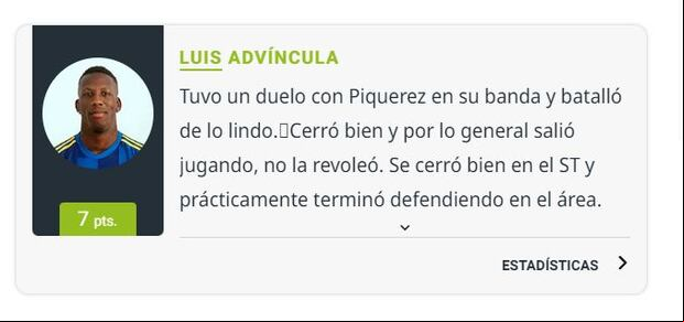 El puntaje del diario Olé a Luis Advíncula tras el Boca vs. Palmeiras. (Foto: Olé)