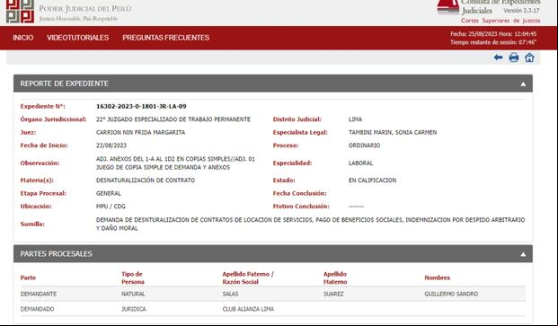 Guillermo Salas denunció a Alianza Lima por despido arbitrario. (Foto: Poder Judicial)