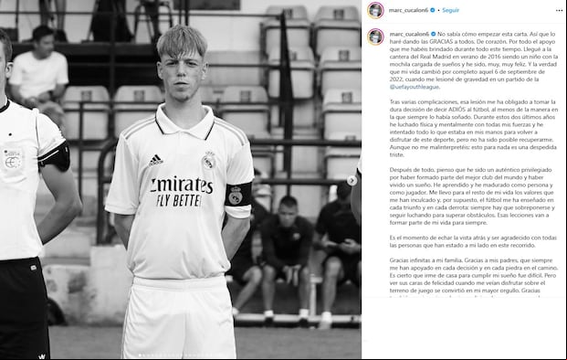 Marc Cucalón se retiró a los 19 años y esta fue su carta del anuncio.