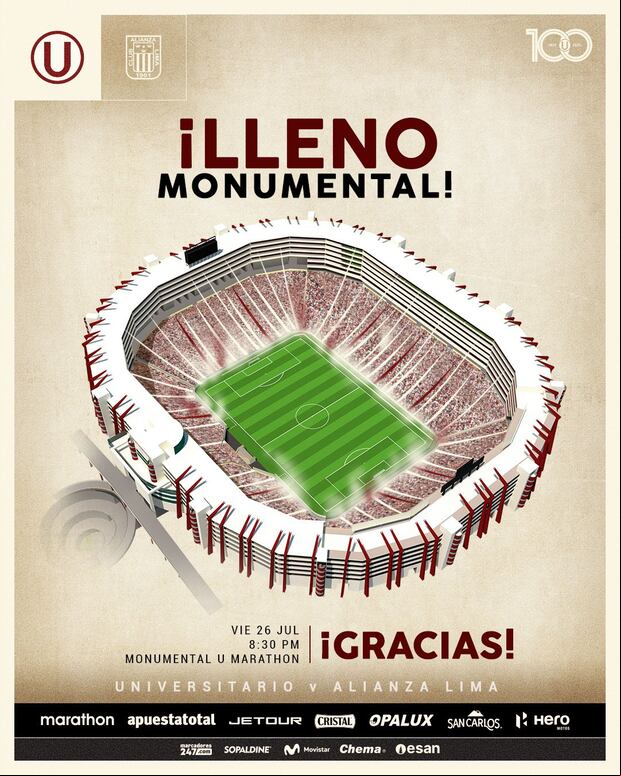 Universitario de Deportes anunció que se agotaron las entras para el Clásico contra Alianza Lima. (Foto: X).