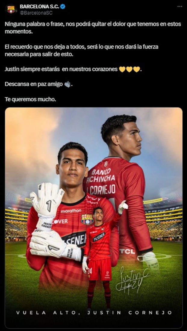 Barcelona SC comunicó el fallecimiento de Justin Cornejo. (Foto: X)