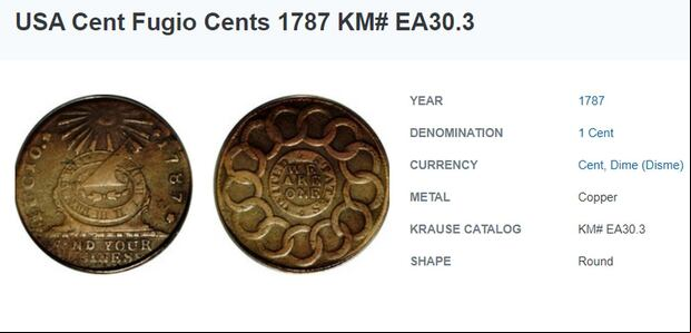 El “centavo de Franklin”, como también se conoce al centavo Fugio, se subasta en internet (Foto: USAcoins)