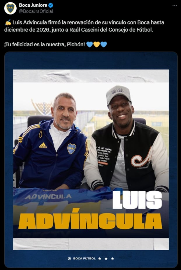 Boca Juniors renovó con Luis Advíncula hasta finales del 2026. (Foto: Twitter)