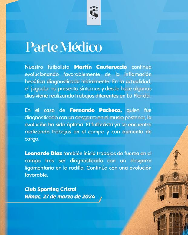 El parte médico de los lesionados en Sporting Cristal.