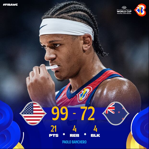 Estados Unidos derrotó a Nueva Zelanda en el debut en el Mundial de Básquet (Foto: FIBA Basketball World Cup 2023 / Twitter)