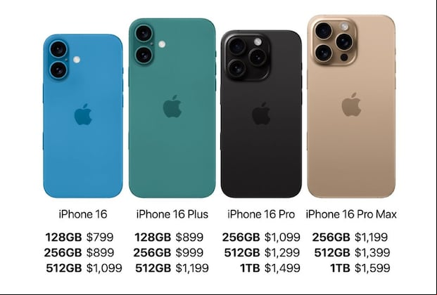 Los posibles precios del iPhone 16. (X @theapplehub)