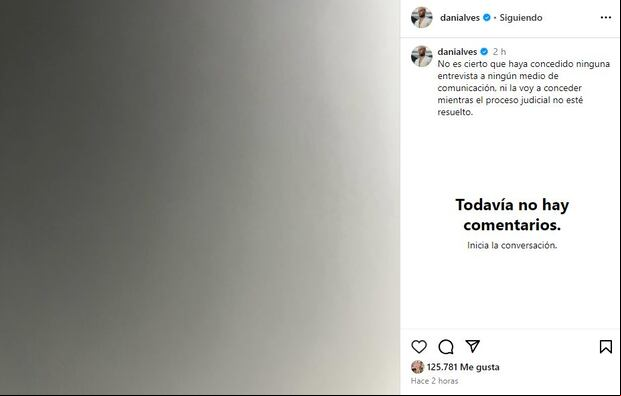 La publicación de Dani Alves en Instagram más de un año y medio después.