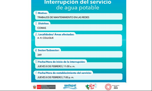 Distritos que no tendrán agua el 8 de febrero. (Foto: Twitter)