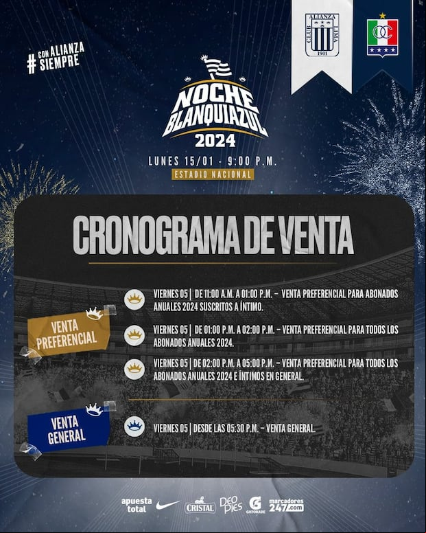 Cronograma de venta de entradas para la Noche Blanquiazul (Foto: Alianza Lima)