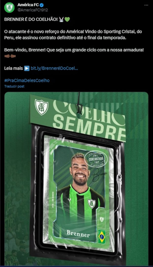 América anuncia a Brenner Marlos por todo el 2024. (Foto: @AmericaFC1912).