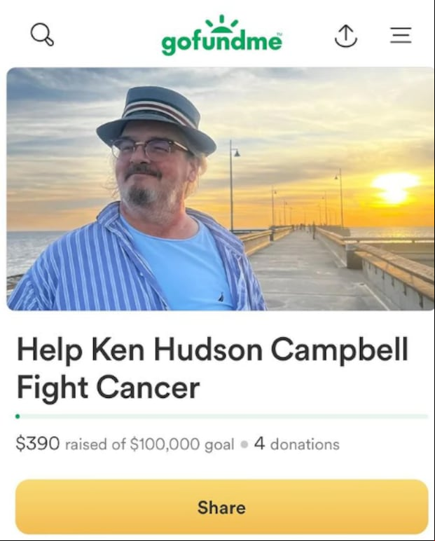 La campaña benéfica de Ken Hudson indica que necesita 100 mil dólares (Foto: Ken Hudson / Instagram)