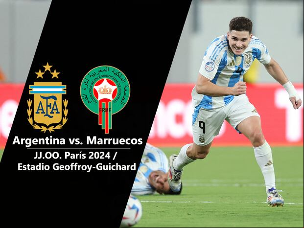 Argentina, con Julián Álvarez, se enfrentará a Marruecos por el grupo B del fútbol masculino de los JJ.OO. París 2024.| Foto: AFP / Composición: Héctor Honores