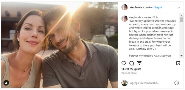 Stephanie Ann despidió a Adan Canto con una publicación con la foto de ambos y un pasaje bíblico (Foto: stephanie.a.canto / Instagram)
