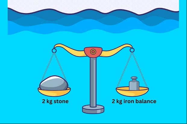DESAFÍO VISUAL | Una piedra de 2 kg y una balanza de hierro de 2 kg de peso se colocan a cada lado de una balanza y se sumergen en agua. ¿De qué lado de la balanza se inclinará?