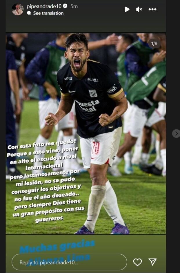 Andrés Andrade dejó un mensaje de despedida en su cuenta de Instagram. (Foto: Captura de Instagram)