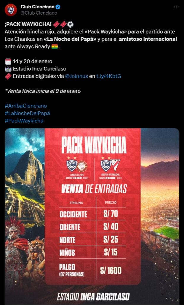 Cienciano disputará dos amistosos antes de su debut en la Liga 1. (Foto: Twitter)