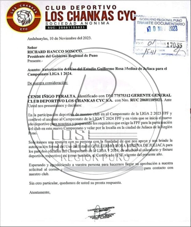 Los Chankas planean jugar la Liga 1 en Juliaca. (Fuente: Los Deportivos Región Puno)