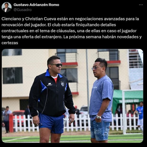 Christian Cueva y Cienciano se encuentran en negociaciones para el 2025. (Foto: Captura de ‘X’).