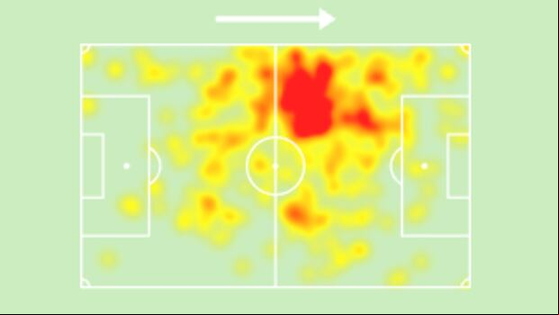 El mapa de calor de Piero Quispe en Pumas. (Imagen: Sofascore)