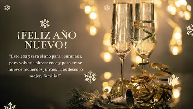 Las mejores tarjetas para enviar al recibir el Año Nuevo 2025. (Imagen: Canva)