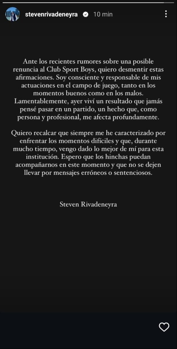 Steven Rivadeneyra se pronunció ante rumores de renuncia. (Foto: Instagram)